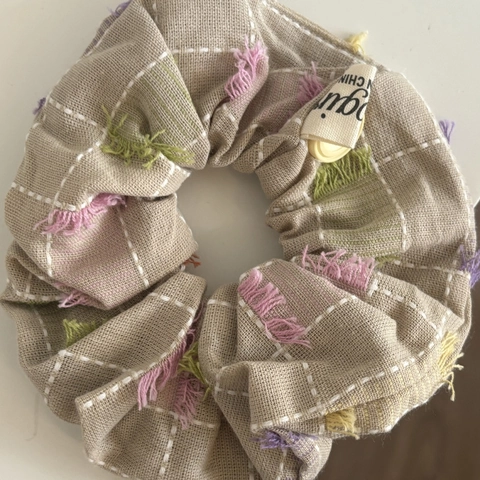Vintage Plaid Tassel Hair Accessories Set For Women Fabric Checkered Scrunchie Bow Hair Clip Headband With Button Decoration