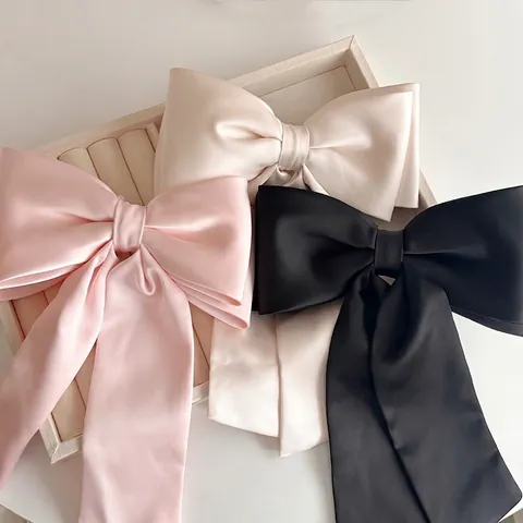 Large Satin Bow Hair Clip Double Layer Ribbon French Vintage Spring Clip Elegant Oversized Hairpin For Women Daily Party