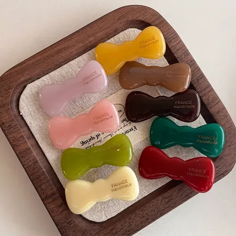 Pinza para el Pelo con Lazo de Acetato Vintage Francés Hecho a Mano Color Caramelo para Mujer Accesorios para el Cabello