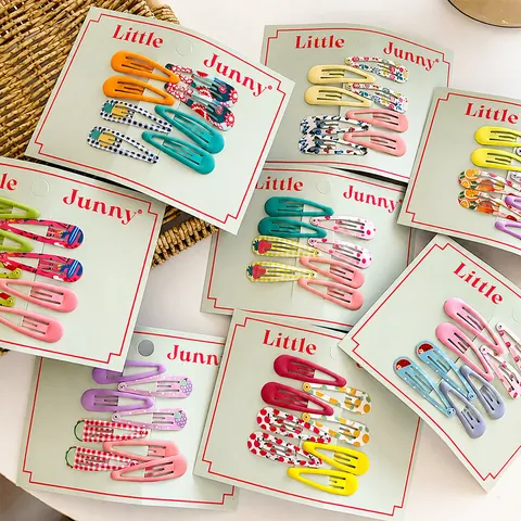 Korean Style Kids Candy Color Floral Plaid Hair Clips Girls Sweet Fabric Hairpins Fruit Pattern Small BB Clips Collection