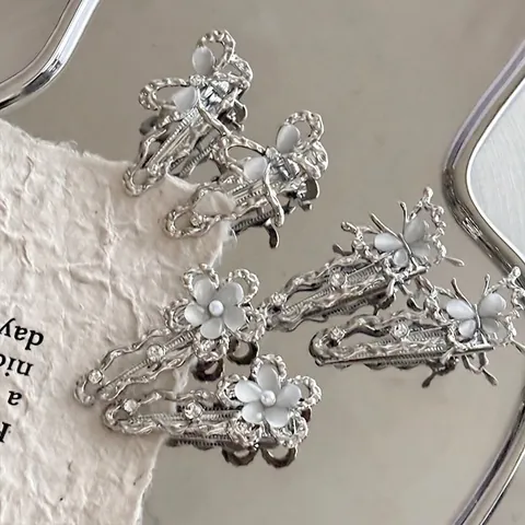 Cooling Vibe Artificial Cat Eye Butterfly Flower Hair Clip Side Clip For Women Y2K Style Spicy Girl Rhinestone Metal Hairpin