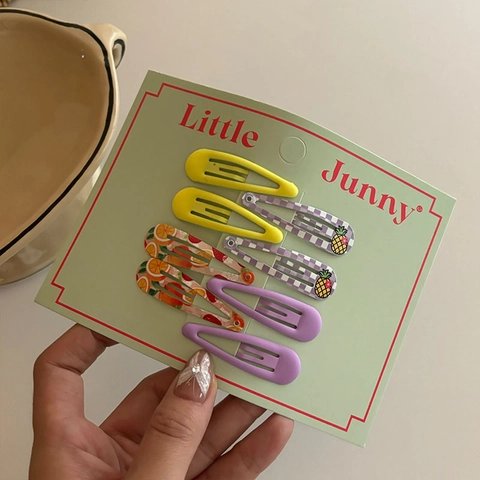 Koreanischer Stil Kinder Bonbonfarbe Blumen Karomuster Haarklammern Mädchen Süße Stoff Haarnadeln Fruchtmuster Kleine BB Clips