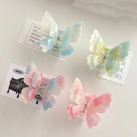French Elegant Acetate Butterfly Hair Claw Clip For Women Marble Texture Gradient Geometric Handmade Headwear Fashion Hair Accessory