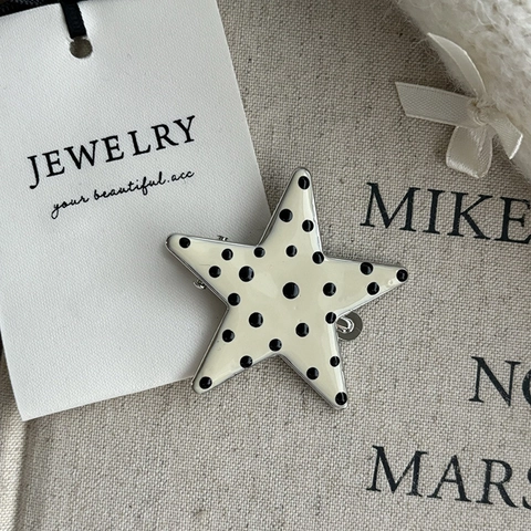 Sweet Preppy Polka Dot Metal Side Hair Clip Vintage Cream White Black Pink Enamel Geometric Heart Star Hairpins For Women