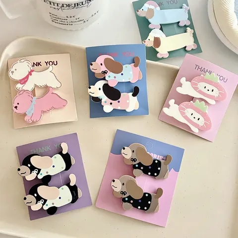 Mignonnes Pinces à Cheveux en Acrylique Animaux de Dessin Animé pour Femmes Filles Teckel Chien Chat Pince Bec de Canard Accessoires de Cheveux Mat