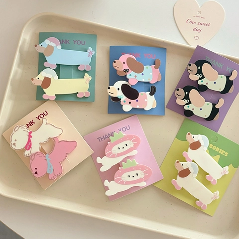 Mignonnes Pinces à Cheveux en Acrylique Animaux de Dessin Animé pour Femmes Filles Teckel Chien Chat Pince Bec de Canard Accessoires de Cheveux Mat