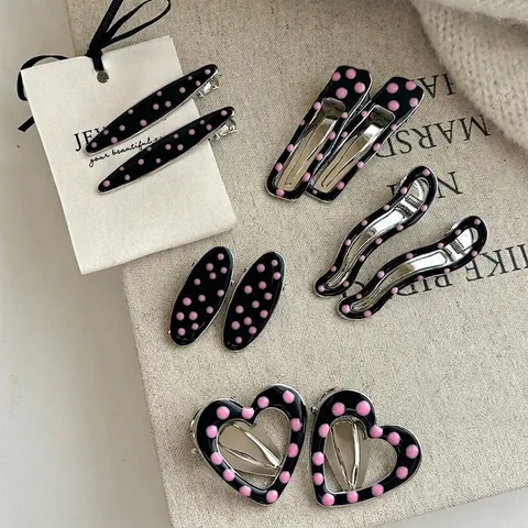 Molletta per Capelli in Lega di Smalto a Pois Y2K per Donna Dolce Rosa Nero Cuore Stella Geometrica Molletta per Frangia Gioielli per Capelli