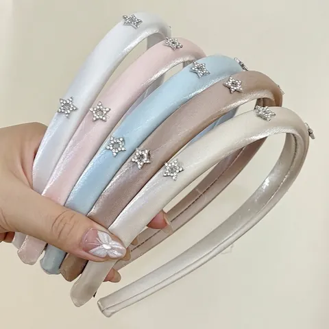 Cerchietto Imbottito in Satin Stile Coreano Con Stelle di Strass Dolce Fascia per Capelli Spessa Donna Accessori Moda