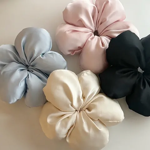 Grote Bloem Satijnen Scrunchie Elegante Florale Elastische Haarelastiek Voor Dames Meisjes Mode Handgemaakte Haaraccessoires
