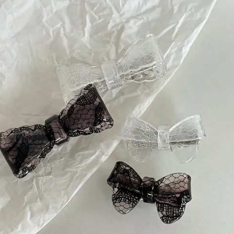 Pinza para el Pelo con Lazo de Encaje Acrílico Vintage Elegante Pico de Pato Pasador Lateral Dulce para Mujer Accesorios