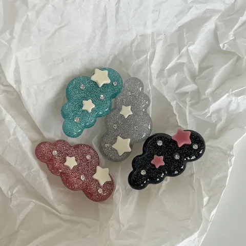 Pinzas para el Pelo de Nube y Estrella con Brillo Clips de Pico de Pato con Diamantes de Imitación Accesorios de Moda Coreana
