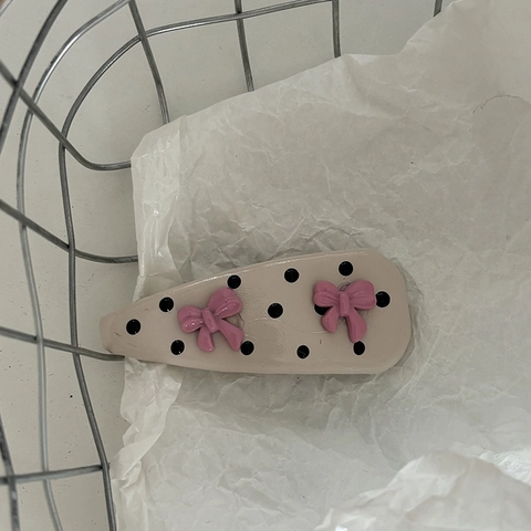 Süße Niedliche Rosa Schleife Punktmuster Entenschnabel Haarklammer Für Damen Mädchen Leder Handgefertigt Pony Clip Haarschmuck