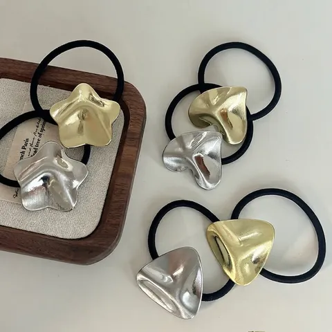 Elastico per Capelli Coreano Geometrico in Metallo Stella Cuore Triangolo per Donna Texture in Metallo Liquido Alta Elasticità Accessori per Capelli Minimalisti