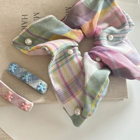 Süße Haarspange Aus Kariertem Stoff Mit Harz Bären Dekoration Geometrische Plaid Haarspange Für Damen Mädchen Haar Accessoires