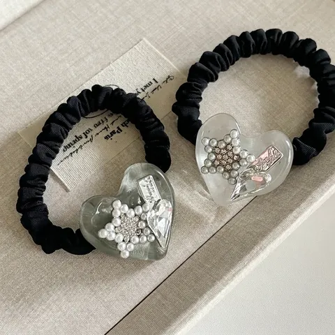 Coletero de Moda para Mujer Estrella Corazón Elástico para el Cabello Alta Elasticidad Strass Perla Artificial Cuerda de Tela