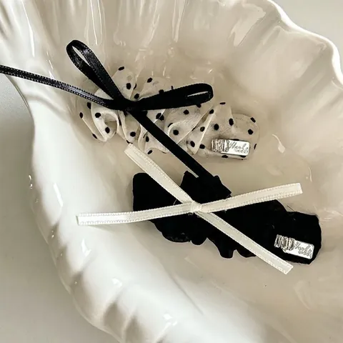 Koreaanse Stijl Polka Dot Strik BB Haarclip Ruches Stof Legering Strass Zijhaar Barrette Voor Vrouwen Mode Haaraccessoires