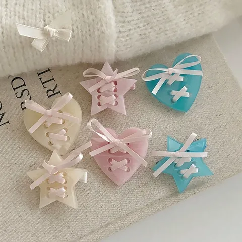 Zoete Balletcore Acetaat Ster Hart Haarclip Met Lint Strik Elegante Marmertextuur Haarspeld Voor Dames Dagelijkse Accessoires