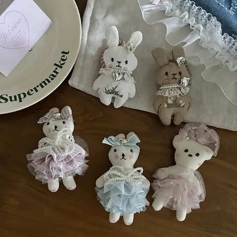 Süße Plüsch Hase Bär Haarspangen Handgefertigt Spitze Netzrock Tier Haarnadeln Künstliche Perle Herz Anhänger Haarschmuck Für Mädchen