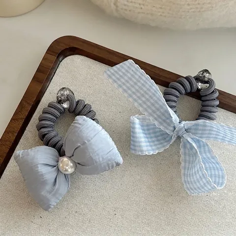 Korean Style Bow Hair Tie Phone Cord Elastic Hair Rope With Artificial Pearl Gingham Pattern Bear Hair Clip Women Accessory