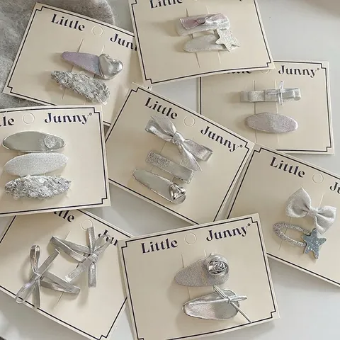 Fermagli per Capelli in Tessuto Scintillante Lega Argento Fiocco Cuore Stella per Ragazze Bambini Donna Accessori Moda