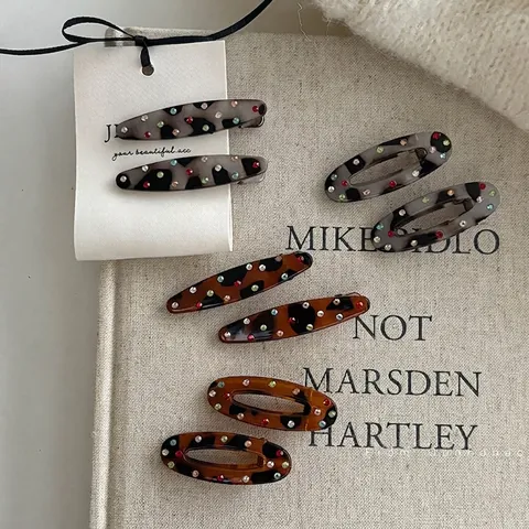 Vintage Schildpad Acryl Haarclip Met Gekleurde Strass Geometrische Eendenbekclip Mode Haaraccessoires Voor Dames