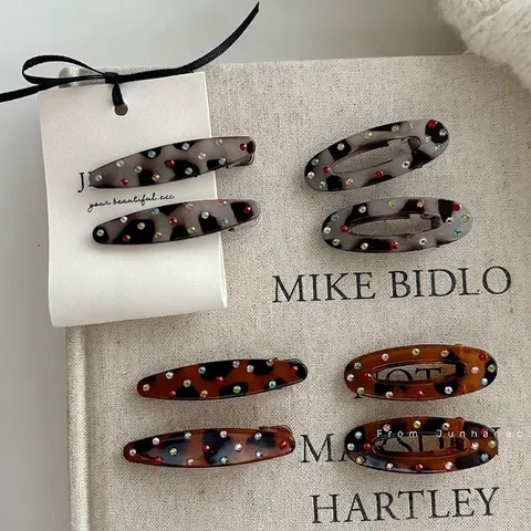 Vintage Schildpad Acryl Haarclip Met Gekleurde Strass Geometrische Eendenbekclip Mode Haaraccessoires Voor Dames