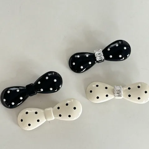 Fermaglio per Capelli a Fiocco a Pois Stile Coreano Elegante Clip a Becco d'Anatra in Strass Accessori per Capelli Donna