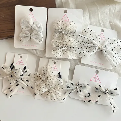 Dolci Fermagli per Capelli e Elastici in Chiffon Bianco per Ragazze Accessori per Capelli in Rete a Pois e Cuori con Strass