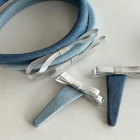 Denim Schleife Stirnband Haarspange Süß Und Cool High Skull Top Silber Schleife Mode Haarschmuck Für Damen Vintage Alltag