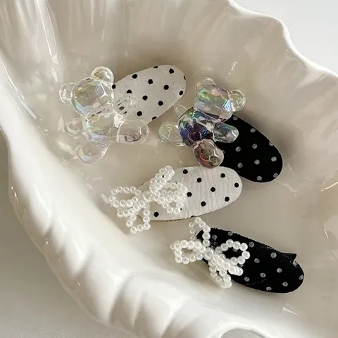 Lot de Barrettes à Cheveux à Pois Avec Nœud en Künstliche Perle et Ours Coloré Épingles à Cheveux en Tissu et Résine pour Femmes