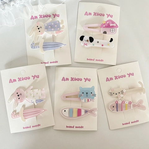 Cute Cartoon Acrylic Hair Clips Animal Fruit Pattern Handmade Macaron Colors Duckbill Clips For Girls Children Hair Accessories