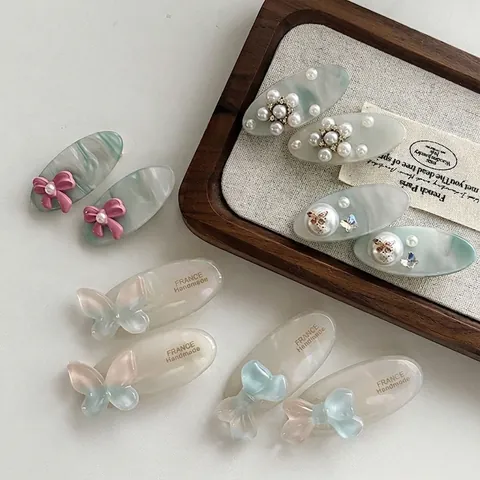 Pinza para el Cabello de Acetato Barroco Mariposa Perla Artificial Elegante Estilo Francés Clip de Pico de Pato de Resina Accesorios Mujer