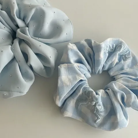 Women Plaid Embroidery Bowknot Hair Scrunchies Large Fabric Satin Lace Elastic Hair Ties Ponytail Holder Fashion Headwear