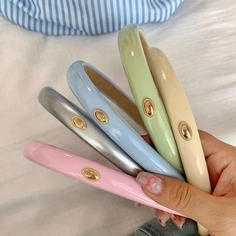Korean Style Padded PU Leather Headband For Women Elegant Solid Color Hair Band With Metal Decoration Fashion Hair Accessories
