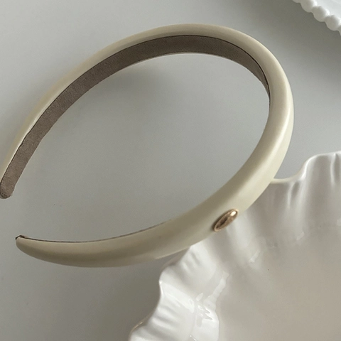 Korean Style Padded PU Leather Headband For Women Elegant Solid Color Hair Band With Metal Decoration Fashion Hair Accessories