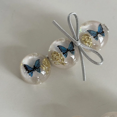 Fermaglio per Capelli con Sfera in Resina con Farfalla Blu in Rilievo per Donna Acrilico Rosa Oro Perla Artificial Fiocco Accessori