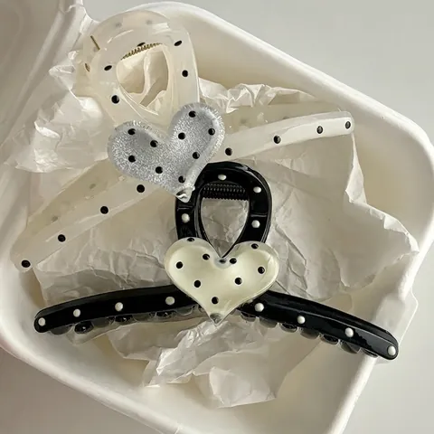 Artiglio per Capelli Grande in Stile Coreano con Pois e Cuore Clip a Squalo in Acrilico alla Moda per Donna Accessori Eleganti