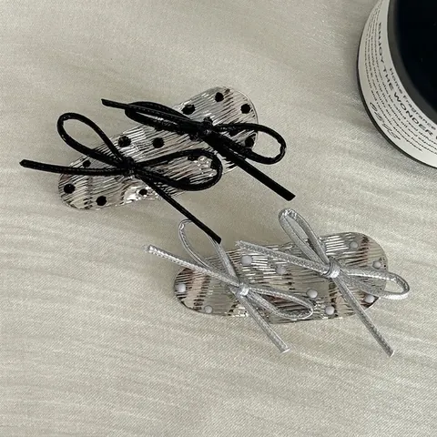 Zilveren Stippen Strik Haarspeldjes Metaal Ovaal Ponyclip Kleine Strik Decoratie Minimalistische Mode Haaraccessoires Voor Dames