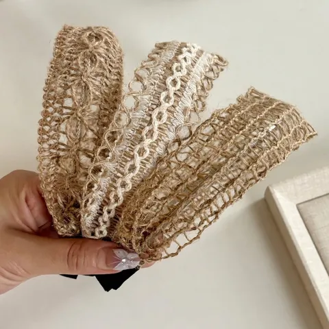 Cerchietto Bohemien in Lino Intrecciato a Tesa Larga Intagliato a Mano Fascia per Capelli Accessori Moda per Donna Copricapo Etnico Retro