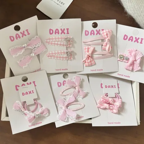 Ensemble de Pinces à Cheveux à Nœud Rose Doux pour Femmes Filles Épingles à Cheveux en Tissu Écossais avec Strass Ensemble de Chouettes Fait Main Accessoires