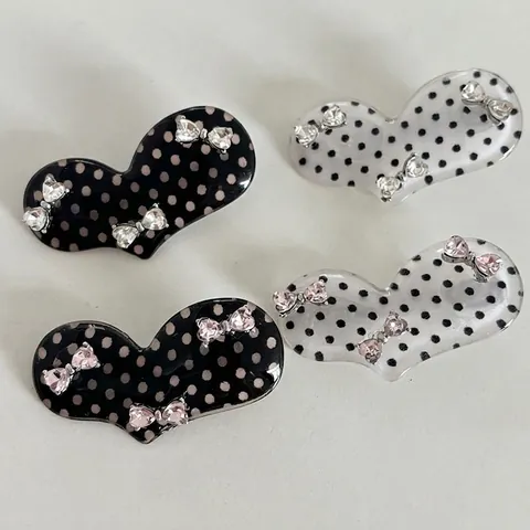 Vintage Bow Rhinestone Polka Dot Acrylic Hair Clip Sweet Duckbill Side Clip Fashionable Decorative Hair Accessory Women