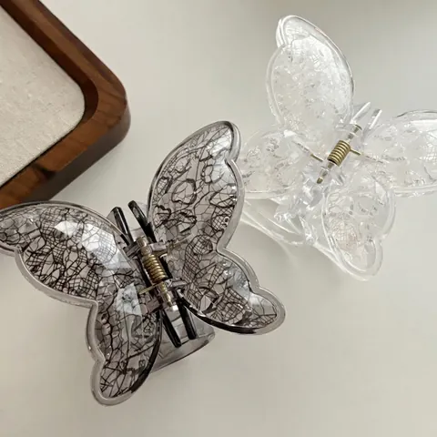 Pinza para el Cabello de Mariposa Textura de Encaje Vintage Acrílico Pinza de Tiburón para Mujer Elegante Garra de Pelo Accesorios