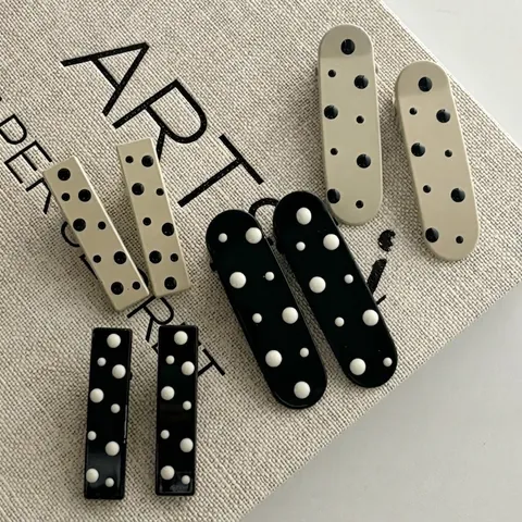Vintage Polka Dot Hair Clip Metal Duckbill Clip Geometric Square Oval Hair Accessories For Women Daily Fashion Styling