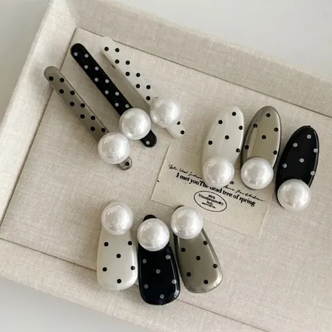 Fermagli per Capelli in Acrilico a Pois Vintage Con Decorazione in Künstliche Perle per Donna Ragazza Fermaglio Laterale Geometrico alla Moda