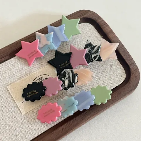 Fermaglio per Capelli a Stella e Fiore in Acetato Fatto a Mano Multicolore Geometrico Motivo Marmo Fermaglio Frangia Accessori Capelli Donna