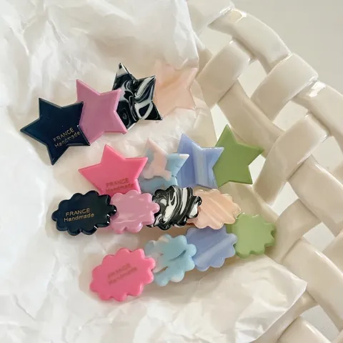 Fermaglio per Capelli a Stella e Fiore in Acetato Fatto a Mano Multicolore Geometrico Motivo Marmo Fermaglio Frangia Accessori Capelli Donna