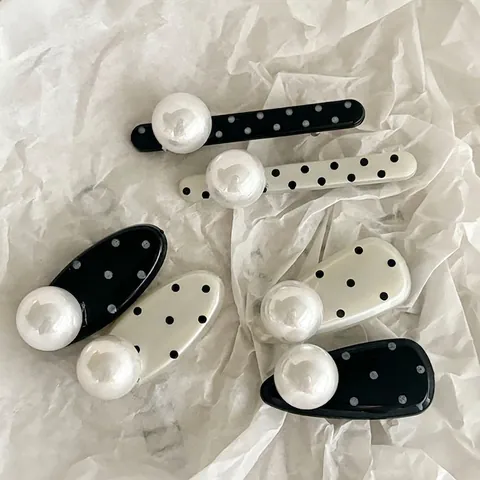 Fermagli per Capelli in Acrilico a Pois Vintage Con Decorazione in Künstliche Perle per Donna Ragazza Fermaglio Laterale Geometrico alla Moda