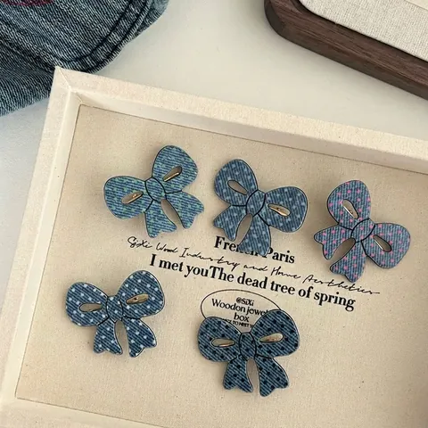Süße Denim Muster Punktmuster Schleife Haarspangen Für Mädchen Damen Mode Entenschnabel Clips Haarschmuck