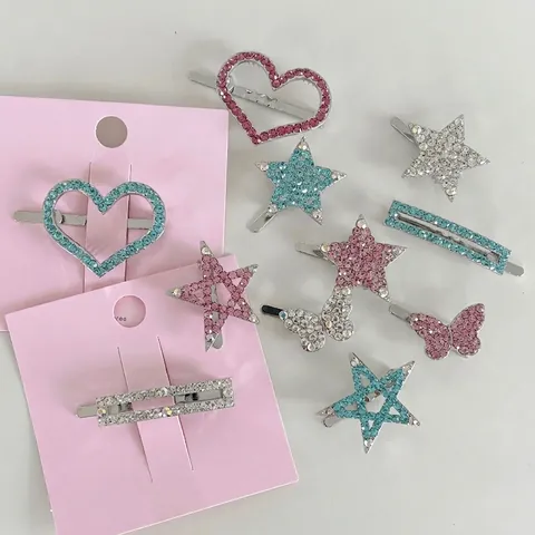 Magnetic Hair Clip For Women Alloy Sparkling Rhinestone Zircon Star Heart Butterfly Silver Color Side Clip Fashion Accessory
