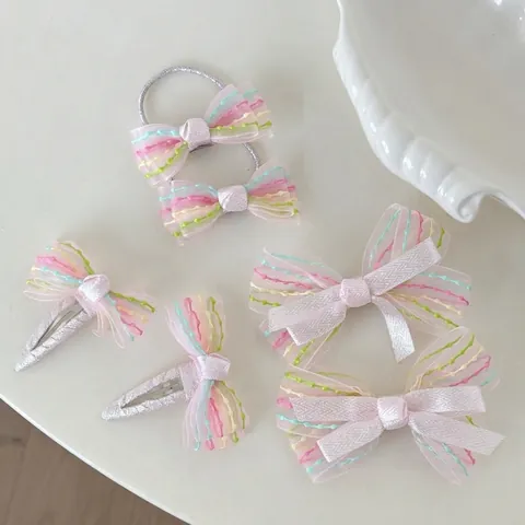 Mollette per Capelli a Fiocco in Rete a Righe Arcobaleno Rosa per Ragazze Elastici per Capelli a Farfalla Fatti a Mano per Bambini